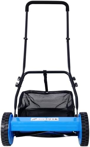 LuckyNote 14-Inch 5-Blade Push Reel Lawn Mower with Grass Catcher This Mechanical Lawn Mower Offers an Adjustable Blade Height of 0.6”-1.8” (Blue Color)