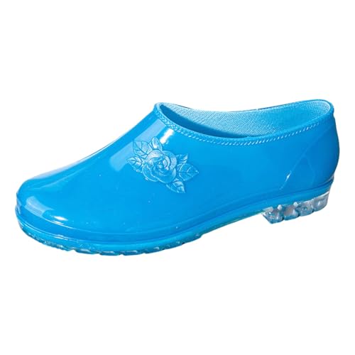 Botas de agua de tacón bajo con punta redonda para mujer, fáciles de poner y quitar, fáciles de limpiar, botas de lluvia antideslizantes, resistentes al agua, transpirables, botas de agua Wellington