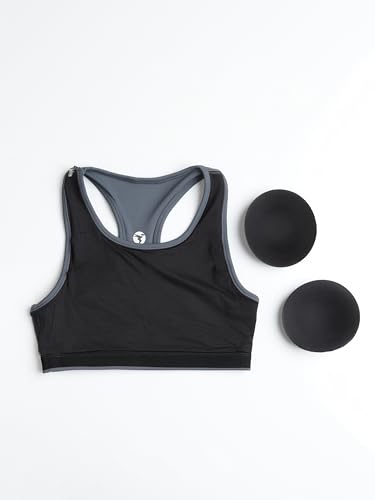 Image of TECHNOSPORT Women's Solid Slim Fit Scoop Neck Sports Bra ELASTOPLUS 4-Way Stretch Sleeveless Polyester Quick Dry UPF50+ for Gym Yoga Running