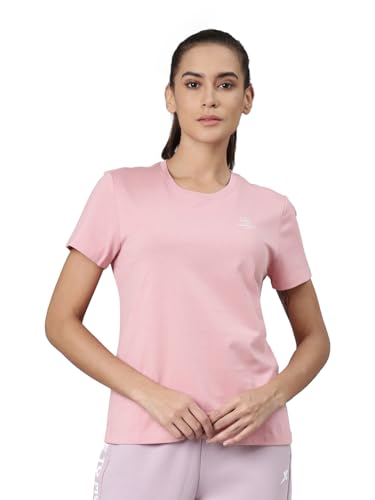 Image of XTEP Comprehensive Training Series, Crew Neck Style, Slim Fit, Short Sleeve, Twill Weave, Sports Tshirt 100% Cotton T-Shirt for Women (Pearl White, Pink, Blue)