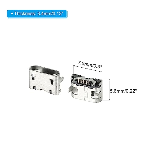 PATIKIL Micro USB Type B Connector 5Pins Female Plug Socket 90 Degree 5.6x7.5x3.4mm for Circuit Boards PCB Board Digital Devices Pack of 10 - Image 2
