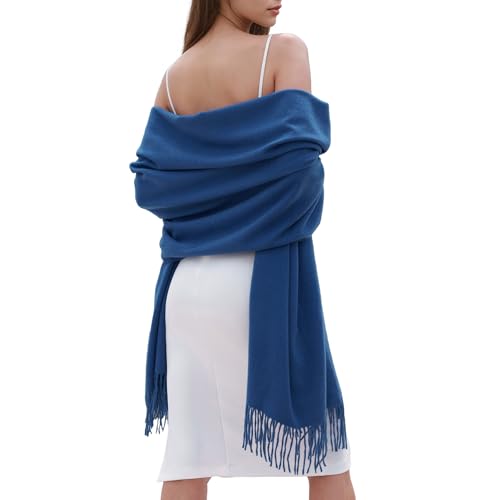SWAT PANY Winter Scarfs for Women Pashmina Shawls and Wraps for Evening Dresses Warm Shawl Wraps for Women Weddings Dark Blue