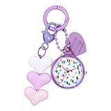 JewelryWe Women Clip-on Carabiner Watch: Cute Heart Keychain Backpack Charm Analog Quartz Fob Clip Watch for...
