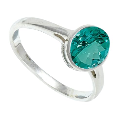 SILVERNROCK Green Paraiba Tourmaline Lab Grown Ring Solid 925 Sterling Silver Stone Band Ring Handmade For Men Women Jewelry ERG1156AS(US-7)