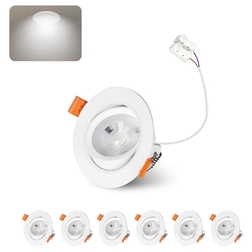 Jaenmsa Faretti LED Soffitto Incasso Cartongesso, Faretti da Incasso 4W Foro Φ 55-65mm 400 Lumen 6000K Luce Fredda, IP44, 30-60° Angolo Regolabile, per Interni e Commerciale, Set di 6