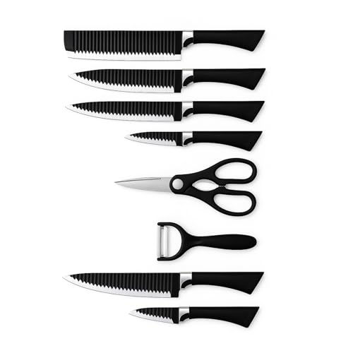 ComfyDomus 6?Piece Non?Stick Black Kitchen Knife Set – Stainless Steel Blades with Ergonomic PP Handles & Gift Box