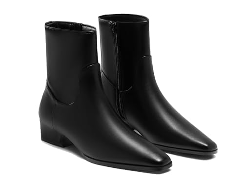 Coutgo Womens Booties Low Heel Ankle Boots Square Pointed Toe Chu...