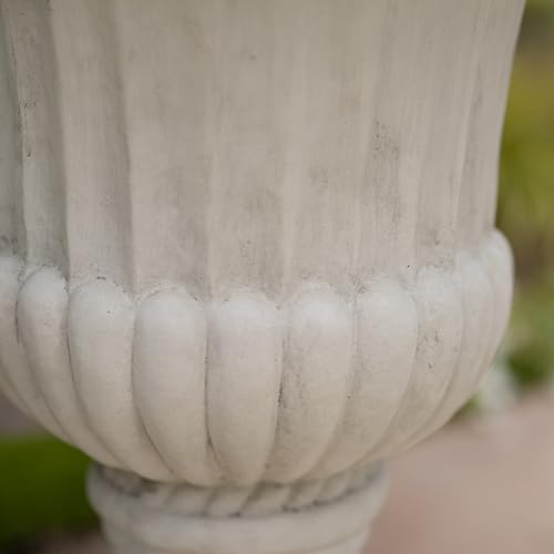 Merax Outdoor Planter Mgo Vintage Italian Urn Planter 19" Dx26.5 H, Minimally Striped Carvings Design, Garden Planter Pots for Flowers Herbs Succulents Vegetables, Antique White by Merax - Used condition - Image 5