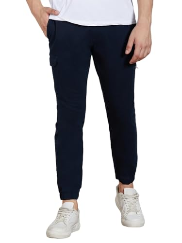 Image of Dennis Lingo Mens Cotton Lycra Solid Mid Rise Regular Fit Stretchable Cargo Joggers
