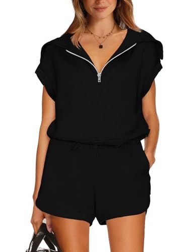 WIHOLL Loungewear Set Women Summer Fashion 2024 Sweatsuit Set 2 Piece Outfits Black S