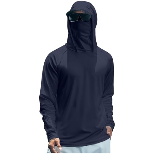 Mens Fall Sun Protection Hoodie Fishing Shirts with Face Mask Long Sleeve Upf 50 Hiking Clothing