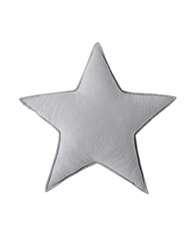 Image of Malabar Baby Cotton Muslin Cushion, Soft Cute Pillow, 17.7x17.7 inches Cute Throw Pillow Decor for Room, Star Shape Erawan Grey
