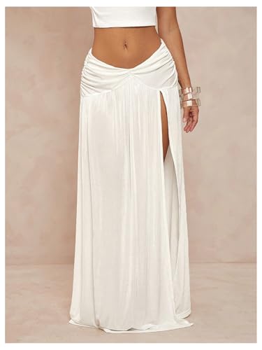 Milumia Women's Low Rise Maxi Skirt Side Slit Beach Ruffle Hem Flowy Boho Long Skirts2