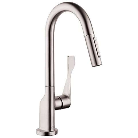 AXOR Citterio Stainless Steel Bar Kitchen Faucet, Kitchen Faucets with Pull Down Sprayer, Faucet for Kitchen Sink, Magnetic Docking Spray Head, Stainless Steel Optic 39836801 Cover