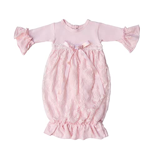 Haute Baby Sweet Rose Valentine's Day Take Me Home Gown – Infant Baby Girl Gown with Floral Lace (Pink)