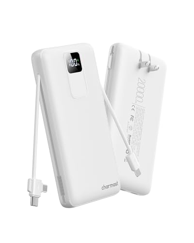 charmast Portable Charger with Built-in Wall Plug and Cables, 20000mAh Power Bank Travel Essentials, 20W Fast Charging Battery Pack Compatible with iPhone 17/16/15/14/13/12/11, Samsung, Android