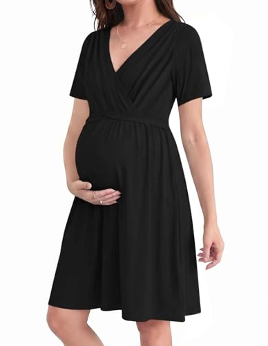 Image of Ekouaer Women 3 in 1 Labor and Delivery Gown Split Front Flap Maternity Hospital Dress Nursing Nightgown for Breastfeeding