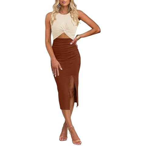 oten Womens Crew Neck Sleeveless Waist Cutout Side Slit Bodycon Knit Midi Dresses Night Out Cocktail Tank Top Dress Cover