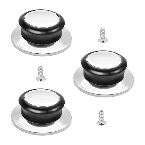DXLing 3 Pieces Boutons de Couvercles de Pot en Acier inoxydable Résistant à La Chaleur Bakélite Remplacement Universel Poignée Boutons de Levage Pièces de Rechange avec Vis pour Casseroles Faitout Cover