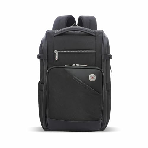Image of SWISS MILITARY Aspen Laptop Backpack 15.6 Inch with USB Charging Port, Quick Access Pockets, iPad Compartment, Mesh Bottle Holders, 16L Compact Travel Office College Bag for Men Women