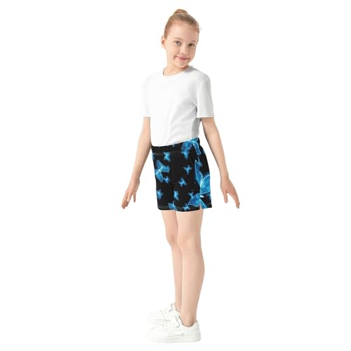 Girls Glowing Blue Butterflies Black Cute Athletic Summer Pajama Sleepwear Youth Comfy Casual Pattern Print, X-Small4