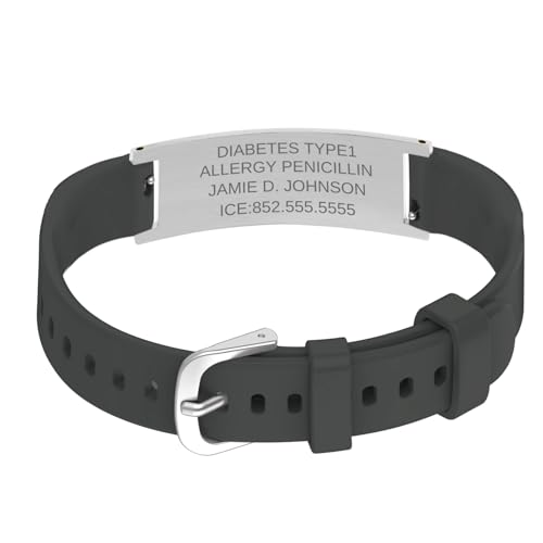 Custom Engraving Medical Alert Bracelet for Women,Personalized Seniors' Silicone Allergy Alert Information Bracelet2