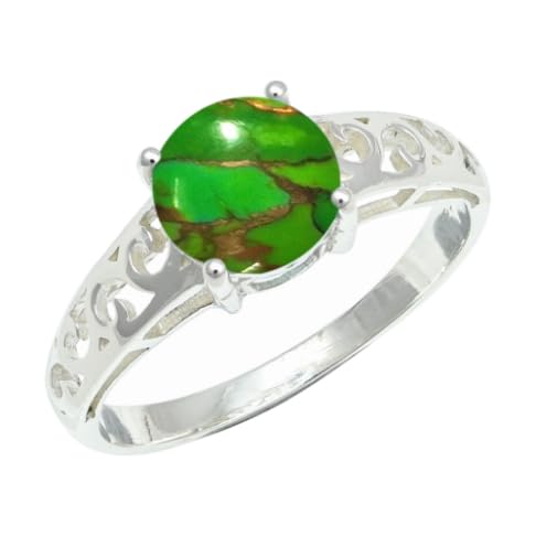 Bague turquoise cuivrée en argent sterling 925 véritable d'artisanat d'art