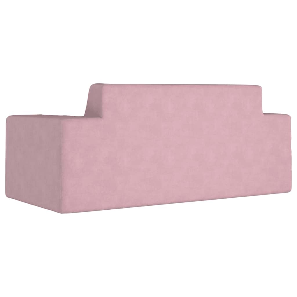 Sofa dziecięca 2-osobowa, różowa, wykonana z miękkiego pluszu, ze zdejmowaną poszewką i wypełnieniem piankowym, 84 x 38 x 34 cm, do pokoju dziecięcego i niemowlęcego jako wygodne siedzisko i
