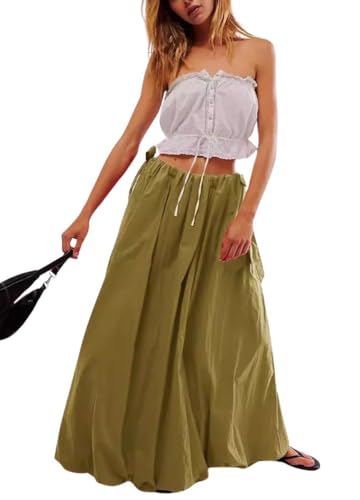 chouyatou Women's Bow Knot Maxi Bubble Skirt Y2K A-Line Long Balloon Skirt with Pockets