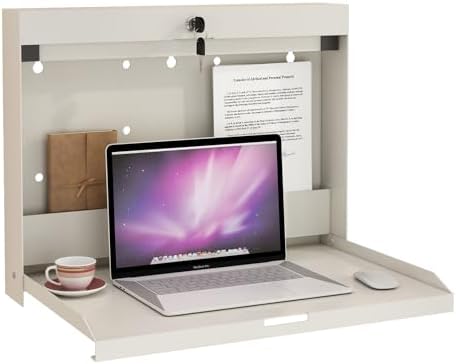 Foldable Wall Desk with 20" W x 13" D Work Surface, Fold Down Flo...