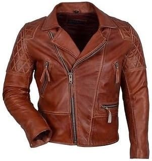 Veste en cuir marron Reckless 233 style motard pour homme en cuir véritable robuste XXL