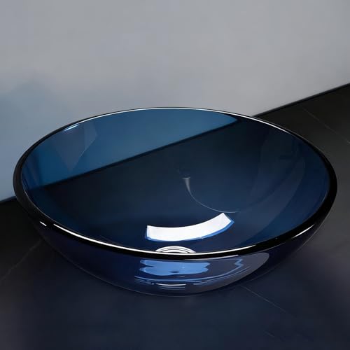 ZYCDP Lavamanos Sobre Encimera Vidrio Lavabo Baño Templado Redondo 420 x 420 x 145 mm Azul