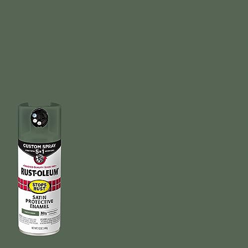 Image of Rust-Oleum Stops Rust Custom 5-in-1 Spray Paint, Satin Earthy Green | Rust Preventive Enamel, Multi Surface (Metal, Wood and More), Adjustable Dial for Better Control, Fast Dry, Comfort Tip