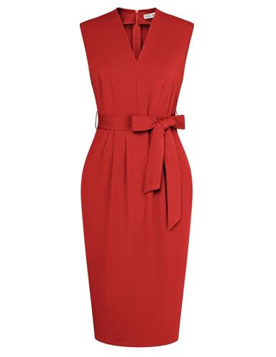 GRACE KARIN Women's Business Dresses Sleeveless V Neck Bodycon Sheath Dress Zipper Up Office Work Dress with Pockets