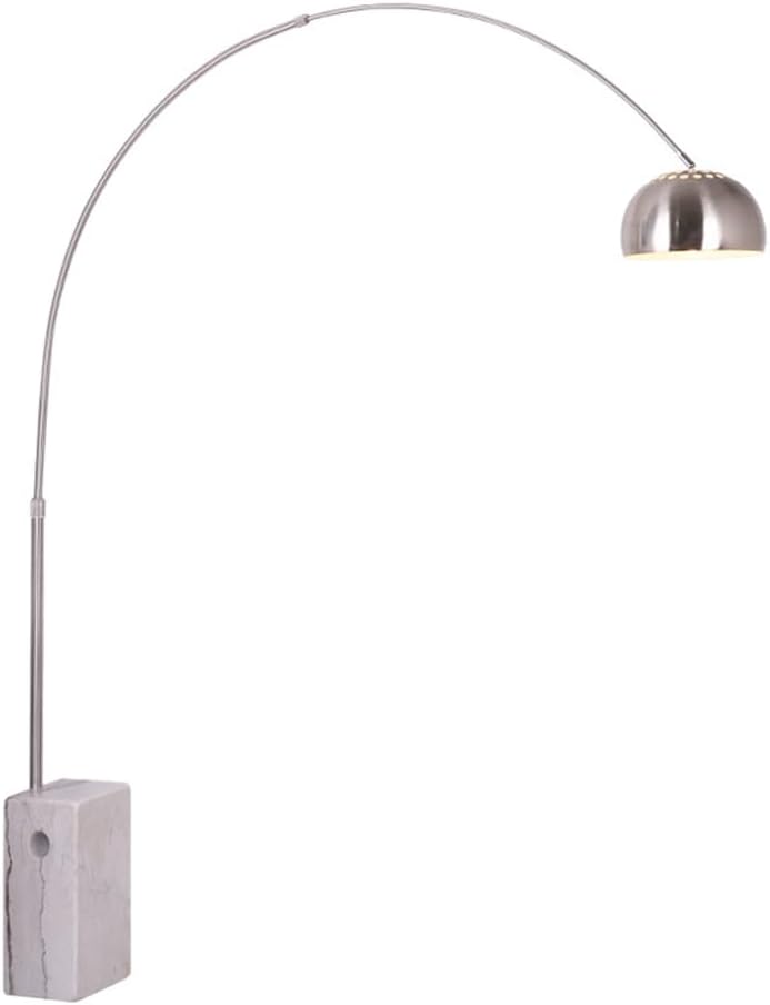 LITFAD Modern Floor Light Flexible Height Arc Floor Lamp with Foot Switch and Marble Base Stainless Steel Standing Light for Living Room Office Bedroom, Rectangle Base, Large Size 110V-120V