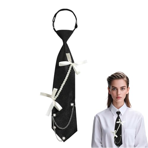 FloralGrace Krawatten für Damen mit Schleife Perlen，lange Krawatte, JK-Uniform-Krawatte, schmale Krawatte, verstellbare Krawatte für Mädchen, für Abschlussfeiern, Business