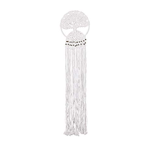 Tapiz de borlas con Forma de árbol, Tejido a Mano, de Cuerda de algodón Blanco, Estilo Bohemio Vintage