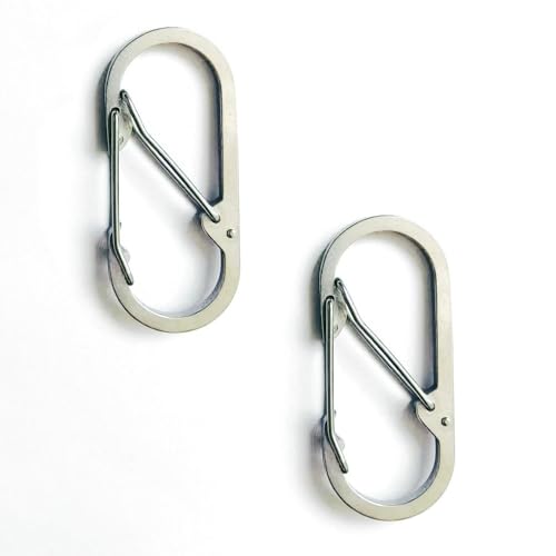 JY-MARINE Dual Carabiner Stainless Steel 304 Spring Hook for Gated Keys and Gear(2 Pieces,Silver)