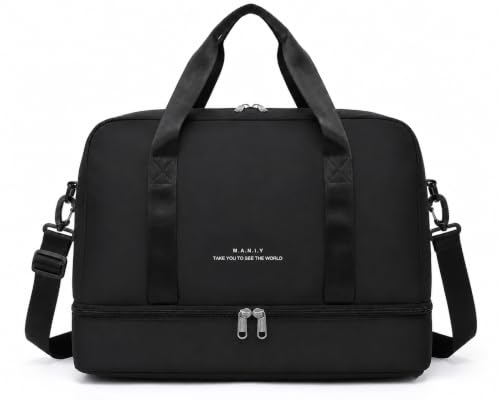Bolsa de Viagem com Compartimento para Sapatos, Alça Transversal - Mala Esportiva para Academia e Viagens (Preto)