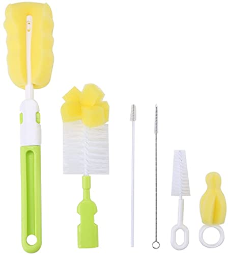 Mumoo Bear 6-Pack Baby Bottle Brush Set - Includes Nipple Cleaner & Long Handle for Narrow Neck Glass Bottles Water Bottle & Straw Cleaner Kitchen Cleaning Essentials (Yellow)