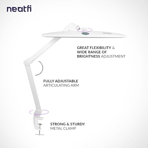 Image of Neatfi Elite HD XL Task Lamp | 22-Inch Wide | 2,260 Lumens | 3 Color Temperature Modes | Non-Polar Dimming Desk Lamp (White-2, CCT with Clamp)