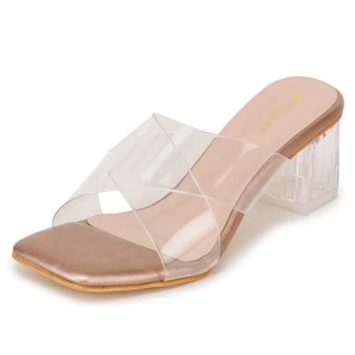 Image of TRASE Transparent Cross Strap Block Heels for Women Stylish | Fashionable Heel Sandals for Girls | Elegant & Formal Footwear