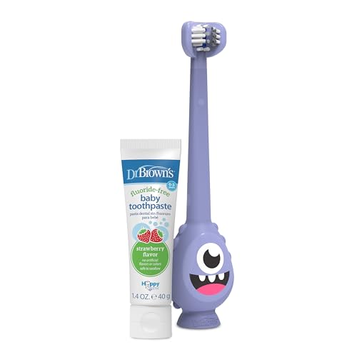 Dr. Brown's ToothScrubber Toddler Toothbrush Set, Monster with Strawberry Flavor Toothpaste - image 1