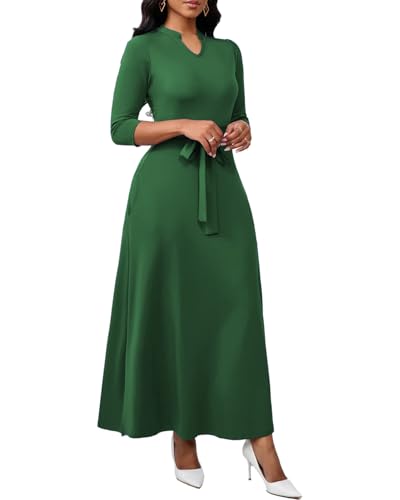 Image of BubFee Maxi Dresses for Women Semi Formal Long Dress 3 /4 Sleeve Casual A-line Church Dresses with Pockets