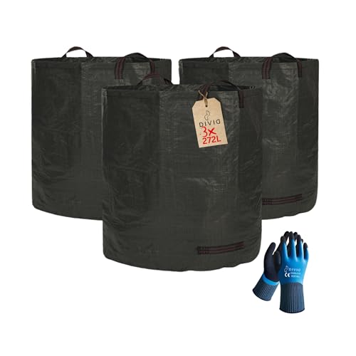 DIVID® Gartensäcke mit Trageschlaufen Schwarz |Gartensack 3x...