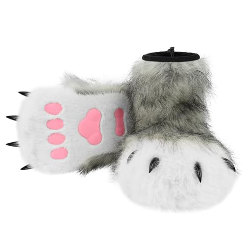 Image of Animal Fuzzy Slippers Bear Cat Wolf Dog Fox Fursuit Feet Paw Claw Shoes Furry Boots Costume Accessories for Adult Kids