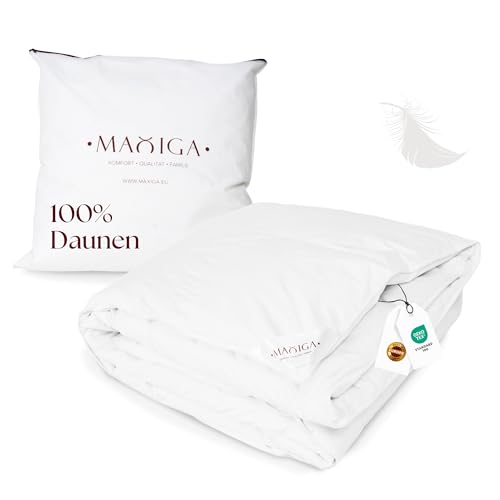 maxiga Reine Daunendecke Ganzjahr 200x220 cm 100% DAUNEN 1600g Füllgewicht leicht & atmungsaktiv Wärmebalance für alle Jahreszeiten Oeko-TEX Zertifiziert Allergiker geeignet Baumwollhülle