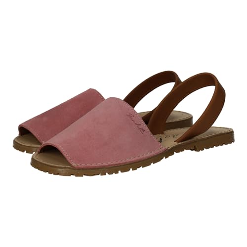 SANDALI M-969 Menorquinas rosa de piel para mujer, hechas en España, modelo clásico con cinta trasera que sujeta el pie, hechas en España MUJER ROSA 40