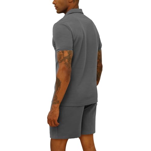 Mens 2 Piece Zip Tracksuit Short Sleeve Printed Polo Shirt and Shorts Pants Sets Summer Casual Outfits for Men4