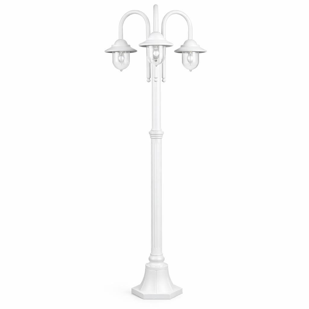 Dopa Lampione da giardino esterno (3 luci E27) con lanterna classica stile moderno, lampioni IP54 elegante palo luce Lampada esterni policarbonato 210 cm max 60W (Bianco)
